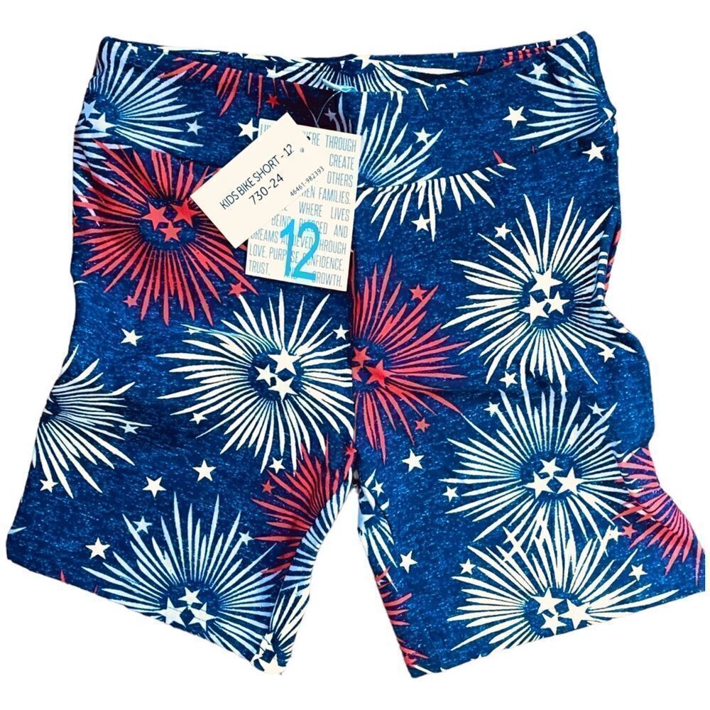 LuLaRoe Kids Size 12 Biker Shorts • Americana Collection •Navy Blue w/ Fireworks